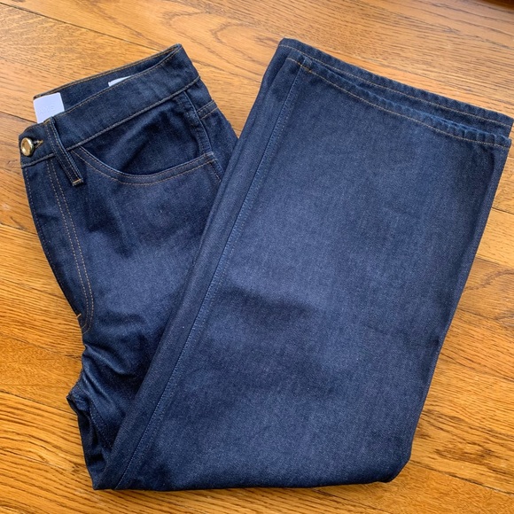 FRAME Le Italien Wide Leg High Rise Rigid Dark Denim Cotton Jeans in Rinse | 27 - Picture 3 of 8